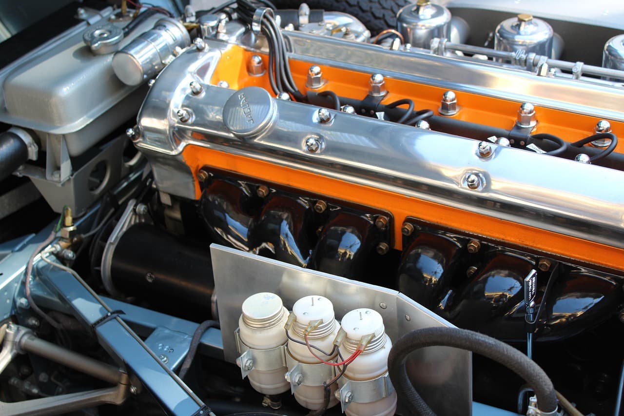 A straight-six engine under the bonnet, close up